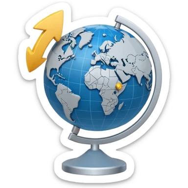 Minimal 3D emoji style globe combined with stock market chart, global financial market icon, clean professional look, neutral blue and gray tones, simple shading, transparent background, modern design, no flags, no text sticker