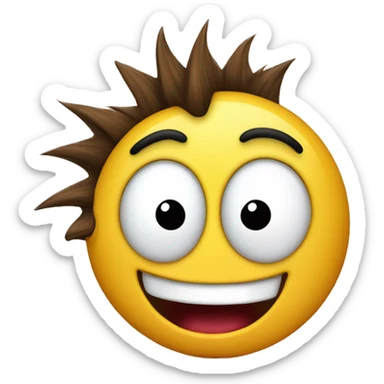 freaky emoji with his tongue out and laughing but surprised with a mohawk sticker