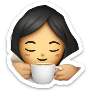 asian girl inside a blanket sipping coffee eyes closed sticker