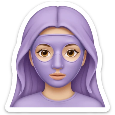 caucasian girl wearing skincare lilac colored clay mask covering face sticker