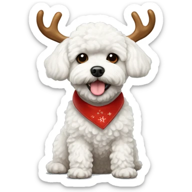 White Maltipoo dog with reindeer antlers  sticker