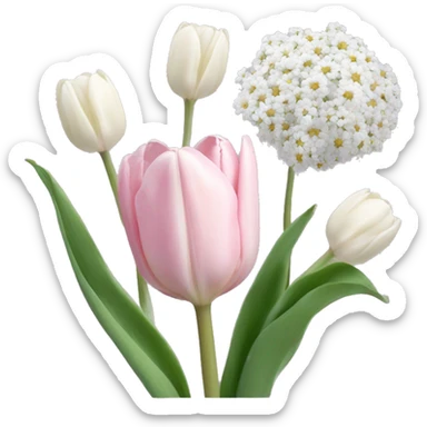 light pink tulip, baby's breath, and white chrysanthemum bouquet sticker