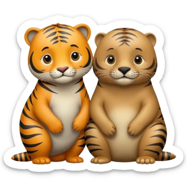tiger and a little grey sea lion in love sticker