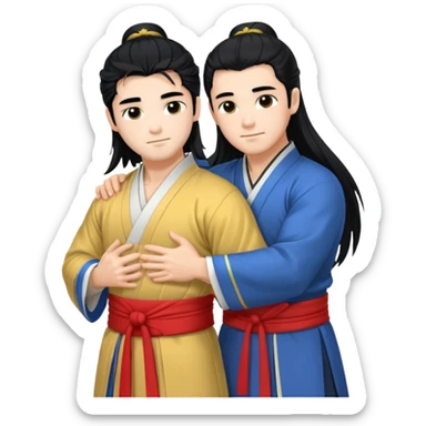 two muscled guys hugging in hanfu clothes, long hair sticker