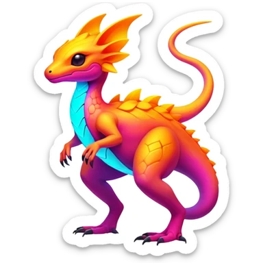 Exotic futuristic lush warm-colored neon Fakémon-Fionbri-creature sticker