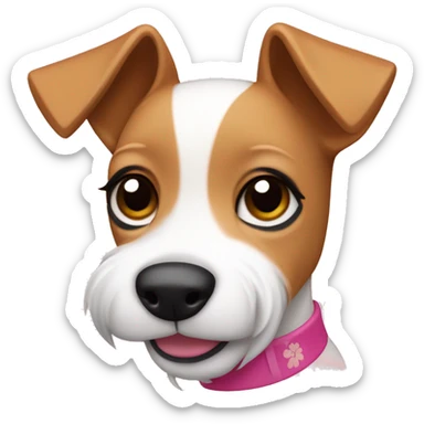 mini fox terrier with a pink collar, caramel fur, inspired by the style of “Lady and the Tramp.” White outline around it sticker