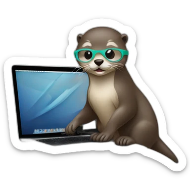 female vet otter with glasses use a macbook sticker
