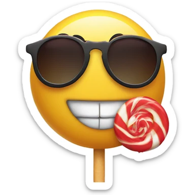 an emoticon in sunglasses sucking a lollipop sticker