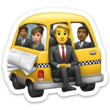 office workers in a taxi cab sticker