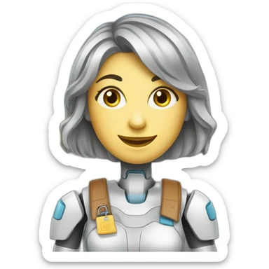 a friendly and warm  female robot who works as customer support agent in a bavarian town sticker