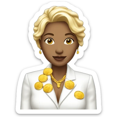 Posh-woman-with-white-suit-holding-golden-coins sticker