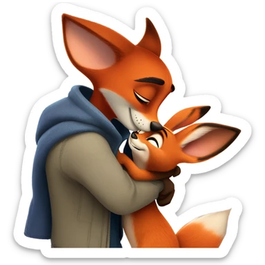 Nick Wilde the orange fox from Zootopia and Judy Hopps the grey bunny from Zootopia hugging each other sticker