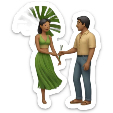 woman fanning a man with palm leaves sticker