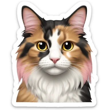 Long-haired Calico cat pink nose standing sticker