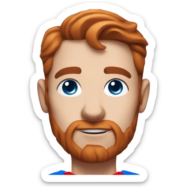 Superman with a goat, blue eyes, reddish hair, freckles, reddish beard, freckles on face sticker
