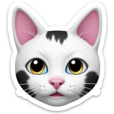 White and black cat with pink nose sticker