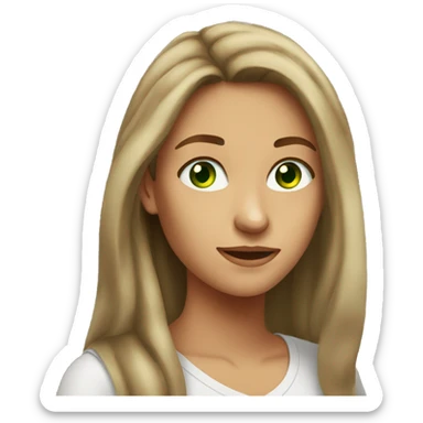 tan young woman green eyes long brown hair pretty sticker