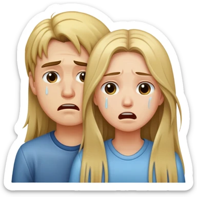a boy and a girl with long hair crying  sticker