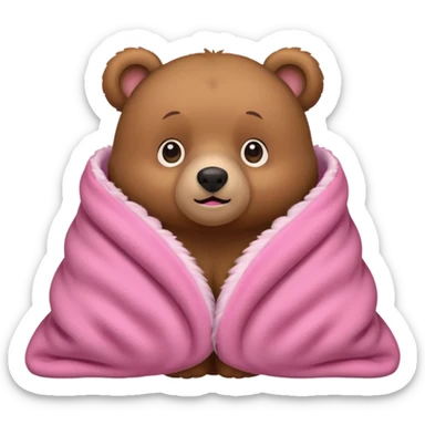 cute bear peeking out of a pink blanket sticker