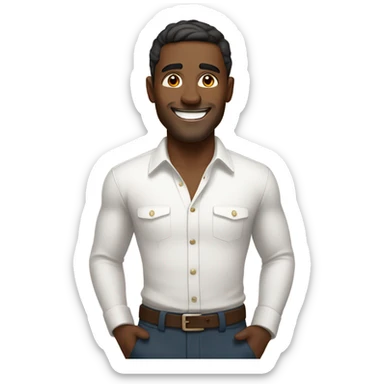 Guy with brown skin in white long sleeve wins sticker