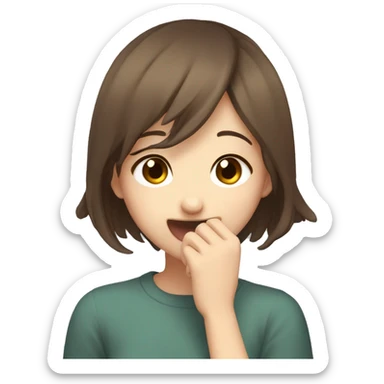 Anime style brown hair girl giggling with hand before her mouth sticker