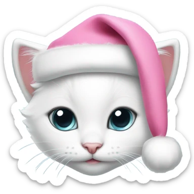 Cute White kitten wearing pink Santa hat and pink Santa Coat sticker