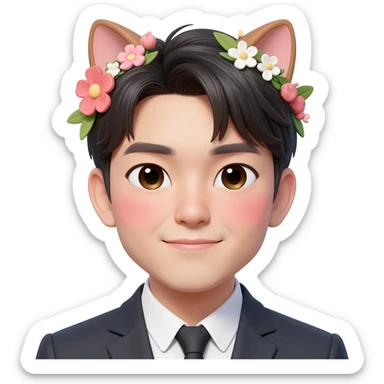 Gorgeous romantic anime style Asian formal modern shojo guy with cat ears and flowers and blushing face aesthetic trending style outside sticker