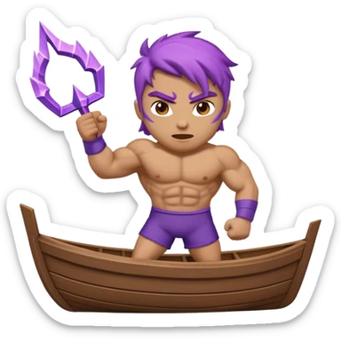 an animated gif emoji of a buff purple lightning bolt sailing away on a boat sticker