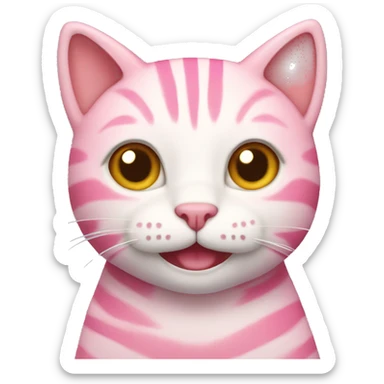 Pink striped cat smiling widely  sticker