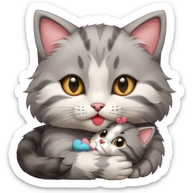 Kitten kissing mommy on the eye with affection and lots of cuteness sticker