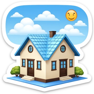 a house with a sky blue roof and white walls sticker