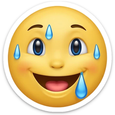 Emoji, yellow round laughing face, blue tears of joy on it  sticker