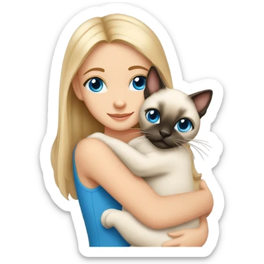 Burnette girl blue eyes hugging a Siamese cat sticker