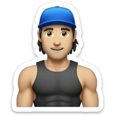 white guy who is strong with black longhair with blue cap sticker