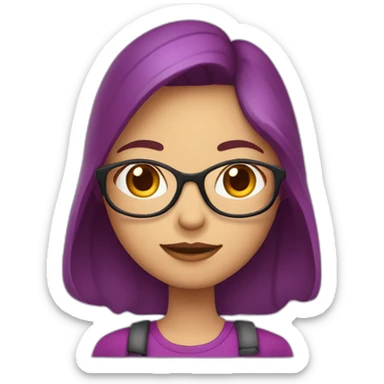 Menina caneco cacheado curto e vermelho usando óculos de armação fina roxa sticker