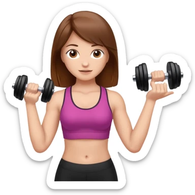 Brown haired girl stands back and holds dumbbells  sticker