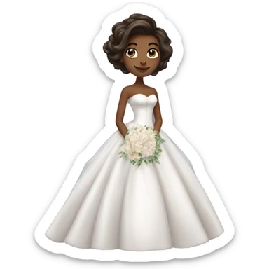 beautiful brunette girl with blowout hair in big beautiful wedding dress sticker
