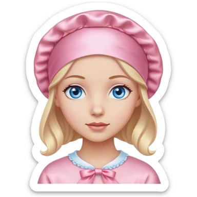 white girl with blue eyes and a pink satin bonnet sticker