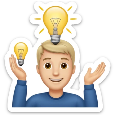 white man with light bulb over head, came up with idea sticker