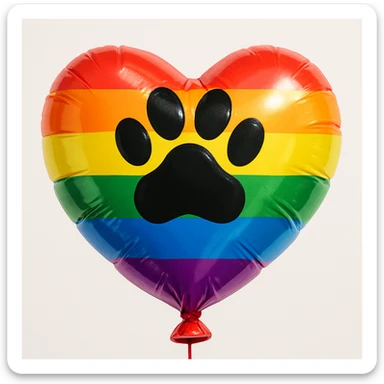 rainbow pride heart with a paw print on top, balloon style, no text sticker