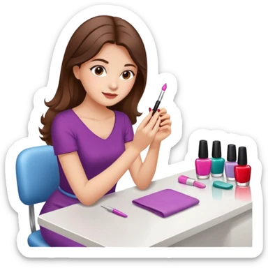A realistic illustration of a girl with medium-length thick brown hair sitting at a manicure table.
 sticker