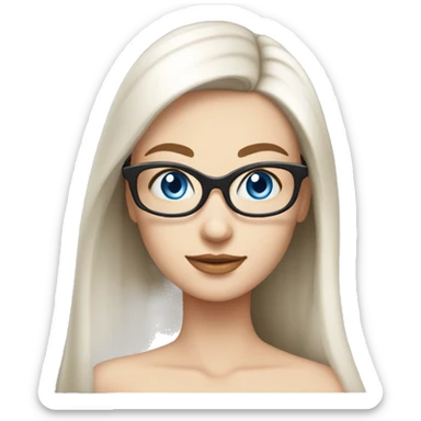 Femme vielle cheveux lisse long blanc lunette, blue eyes  sticker