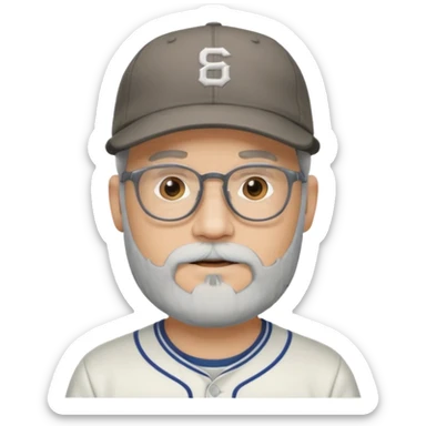 male full gray beard glasses and baseball cap sticker