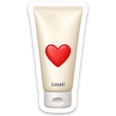 A white cream lotion paste tube with a red heart label on it sticker