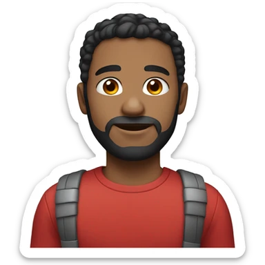 man  with red t-shirt have black hair, light skin, blue eyes sticker