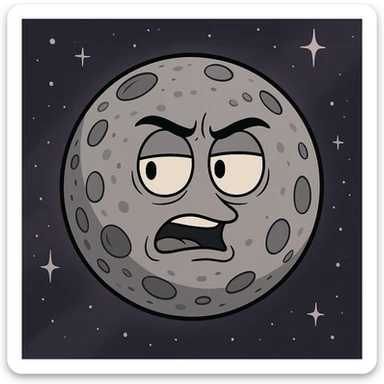 stylized cartoon planet Mercury, gray with craters, simple space background sticker
