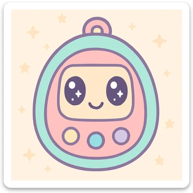tamagotchi, kawaii style, big eyes, soft colors, playful expression sticker