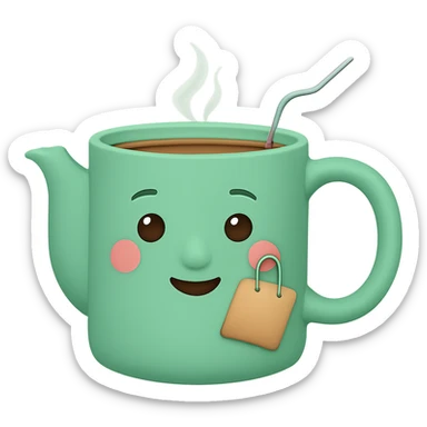 A mug in pastel green color, emoji style, with no background. Please keep the emoji style look consistent. sticker