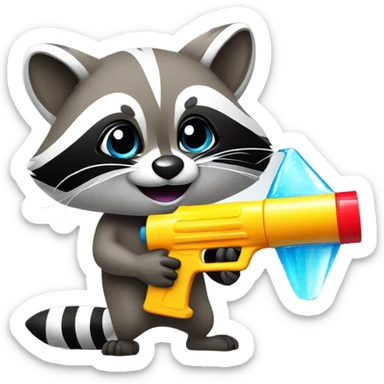 Raccoon with a water gun sticker