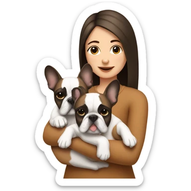 media length brunette girl cuddling two french bulldogs  sticker